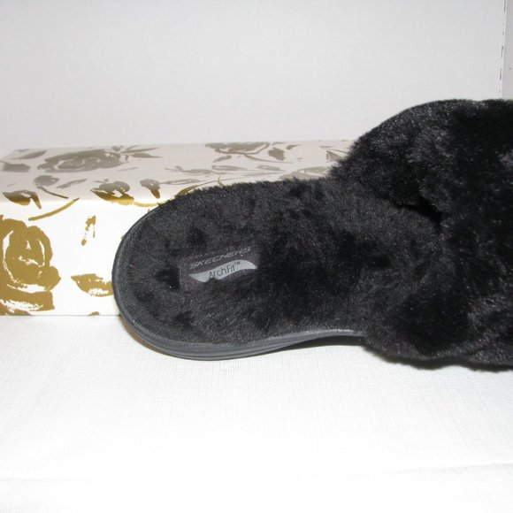 Black Skecher Fuzzy Slippers - Picture 3 of 10